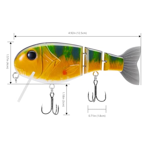 BASSROCK Topwater Fishing Lures for Bass Pike Salmon Floating Swimbait Jointed Crankbait Freshwater Saltwater 4.9in/1.76oz RK1001 - color: Perch, size: 4.9in/1.76oz