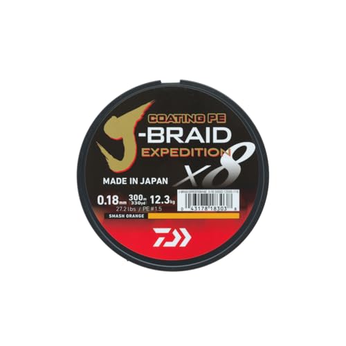 DAIWA J-Braid Expedition X8E, 300m, Smash Orange, Braided Fishing Line - size: 330yds / 27.2lbs