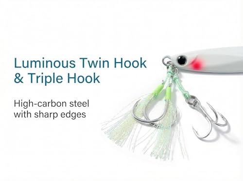 Saltwater Fishing Lures Metal Jigs Vertical Jigging Lure with Treble & Double Assist Hooks, 35-100g 6 pack Laser Glow Spoon Speed Sinking Slow Pitching Jig Offshore Targeting Tuna Mahi-Mahi Yellowtail - size: 35g/1.23oz