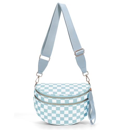 Checkered Crossbody Bum Bags for Women Nylon Checkered Purse Checkerboard Fanny Pack - color: A10-ice Blue