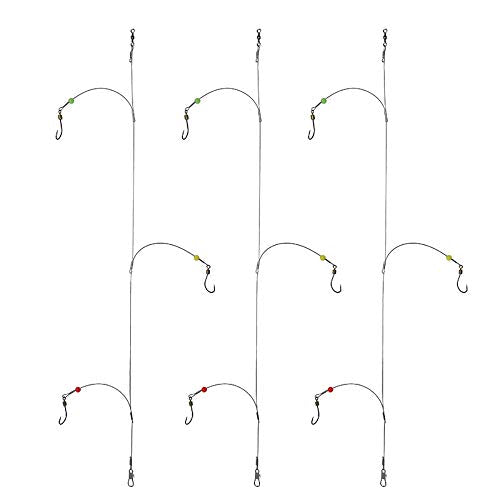 Dyxssm Fishing Hooks with Leader Rigging, Fishing Hook Line Stainless Steel Fishing Rigs Wire and Rig Hooks - size: 2#, style: Style-b: 3 Hooks Rig