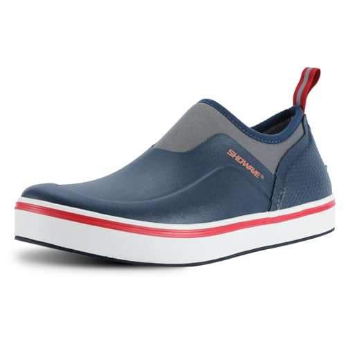 Showave Men's Deck Shoes Waterproof Short Rain Boots Breathable Sports Sailing Booties Non-Slip Rubber Boots Low Cut Design for Outdoor Fishing Gardening Walking - color: Navy, size: 7