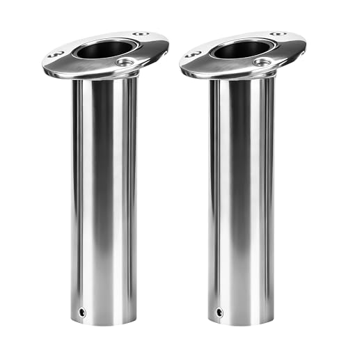2 Pack Fishing Rod Holders for Boat, 316 Stainless Steel, 3 Angles (15°/30°/90°) Flush Mount, Heavy Duty Saltwater Corrosion Resistant with Thickened Nylon Nesting & Stopper Pin - style: 15 Degree