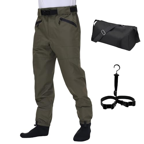 Fishing Waders for Men and Women,Wading Pants with Neoprene Stocking Foot,Fishing Waist Waders Pants with Pockets - size: Small