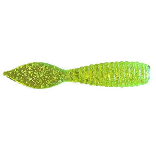 Charlie's Worms Artificial Fishing Bait Spade Tail Grub, Freshwater Saltwater Bass Fishing Lures Scented Soft Baits 12pk - color: Chartreuse Silver