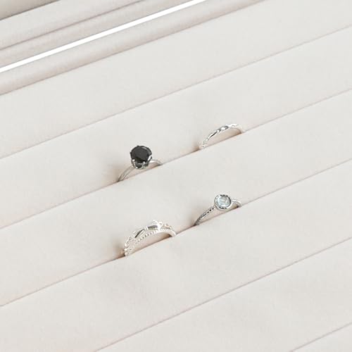 Wudygirl Ring Display with Clear Lid Organizer and Showcase Rings Box with 7 Slots Jewelry Tray for Drawer Velvet Rings Holder Accessories Storage (Beige Velvet) - color: Beige, size: Ring