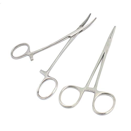 OdontoMed2011® Hemostat Forceps Locking Clamps Serrated Fishing Locking Forceps Clamp Fish Hook Remover Forceps (5" Straight & Curved, Silver) - color: Silver, size: 5" Straight & Curved