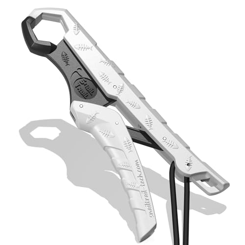 SNAIL TRAIL 7.5''/9'' Floating Fish Gripper, Fishing Grabber, Catfish Mouth Pliers, Caught Bass Holder, Digital Scale Hook Clamp, Saltwater Lip Grip Tool with Lanyard, Gifts for Men, White-Black - color: White-black, size: 9"