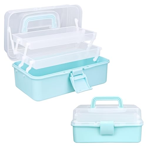 10Inch Tackle Box Organizer and Storage,Three-Layer Sewing Box With 2 Trays | Craft Organizers and Storage,Medicine Storage Box With Handle For Nail、Makeup、Diamond Painting、Building Blocks - color: BLUE