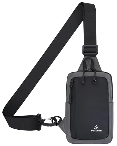 Peicees Small Crossbody Sling Bag Chest Bag Dual Pocket Water Resistant Fanny Pack Running Phone Holder for Men Women Workout Travelling, Dark Grey - color: Dark Grey