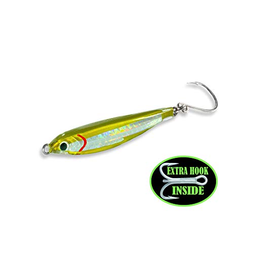 Fat Cow Shatterproof Epoxy Jig Fat Minnow with in-Line Hook and Extra Treble Hook - color: Olive, size: 2 oz