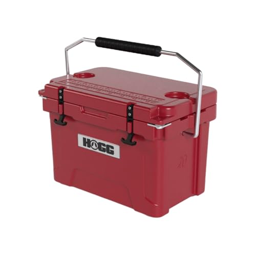 Hogg Rotomolded Coolers, Ice Chest with Wheels, Wheeled Cooler, Rotomolded Ice Chest, Dry Storage, Fishing and Camping Items, Birthday Gifts for Men - color: Harvest Red, size: 20qt