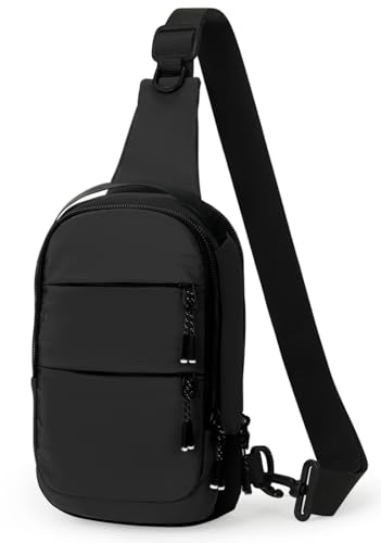 Small Crossbody Bags for Men Women Mini Sling Bag Lightweight Chest Bag for Hiking Travel Sports - color: black