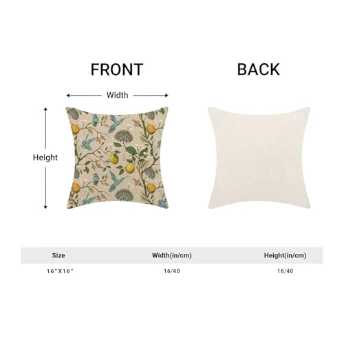 Chinoiserie Pillow Covers 16 x 16 Set of 2, Spring Lemon Blue Green Bird Floral Throw Pillow Covers Farmhouse Flowers Pillowcase Home Decor for Couch Sofa Outdoor - color: Chinoiserie-d, size: 16" x 16" (Pack of 1)
