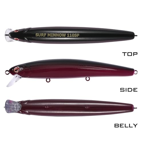 LITTMA California Surf Fishing Lures Saltwater Jerkbait Crankbait Surf Minnow 110/125 - Metallic Sardine Super Glow & Pearl Pink Belly Glow Lures for Halibut & Striper Fishing - color: Black Purple, size: 110mm - 5/8oz