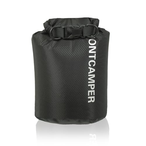 Waterproof Dry Bag 3L – 30D Nylon Roll Top Dry Sack with PU Coating, Lightweight Water-Resistant Storage for Kayaking, Camping, Hiking, Fishing & Beach (Black) - color: Black, size: 3L