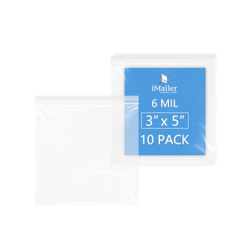 iMailer- 6 Mil Heavy Duty Zip Bags - 3" x 5" 10 Pack- Durable Storage Bags for Food, Crafts, Hardware, and Organizing - size: 3" x 5" 10 PACK
