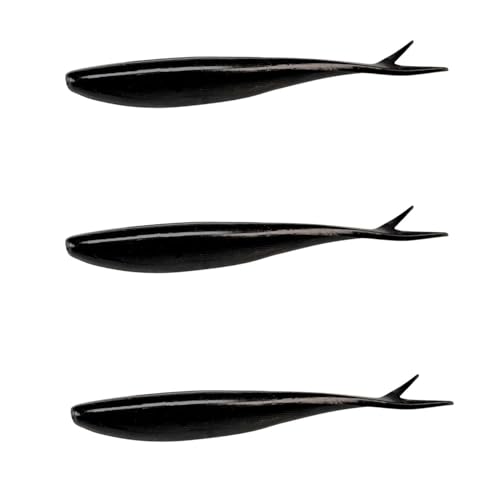 Lunker City Fishing 4.5" Freaky Fish Split Tail Soft Plastic Minnow Bass Lure Stick Bait Shad Jerkbait, 8 Per Bag, Made in The USA - color: 35 Black