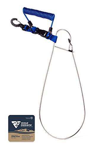 Rogue Endeavor® Fish Stringer Clip, Large, Stainless Construction, Quick Release 36” Steel Core Lanyard, Designed for Spearfishing, Kayak Fishing & Scuba Diving and All Fish Types - color: Blue- Heavy Duty