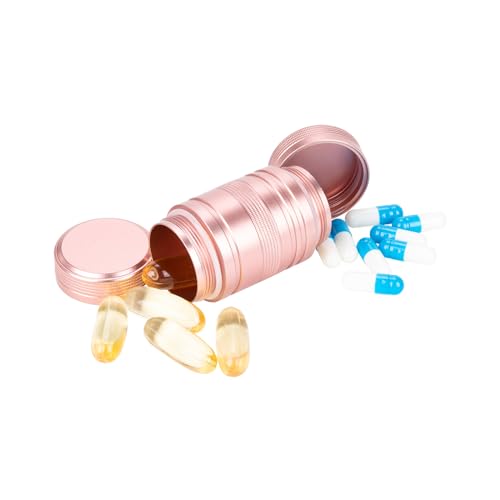 Small Pill Case Metal Pill Container - Waterproof Pill Box for Pocket Purse, Daily Travel Pill Holder 2 Times a Day, Portable Medicine Organizer for Vitamin, Fish Oils, Supplements Pink 1 Pack - color: Pink, size: Small-Short