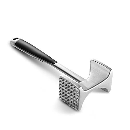 KITEXPERT Meat Tenderizer Hammer with Comfortable-Grip Handle, Dual-side Mallet for Kitchen, Heavy Duty Pounder For Tenderizing Steak, Beef and Fish - color: Silver