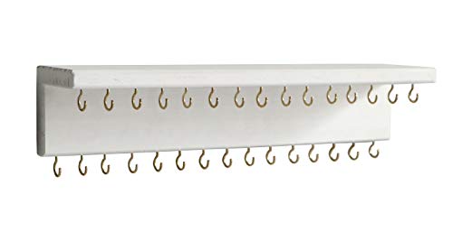 SANY DAYO HOME Jewelry Organizer with 30 Hooks and Cosmetics Shelf, 15 x 3 x 4 inches Wall Mounted Rustic Pine Wood Holder for Necklaces and Bracelets, Suitable for Kids and Adults (Retro White) - color: 30 Hooks Retro White