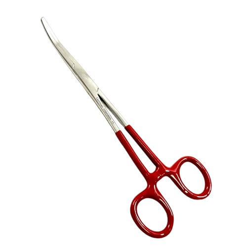 Premium Grade 6 1/2 inches Hemostat locking forceps clamp with Vinyl Grip Curved Jaw serrated Instrument-German Grade Cynmaed Brand
