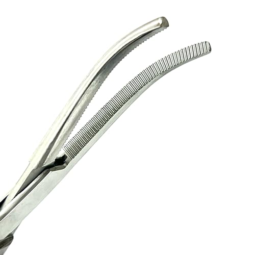 German Vinyl Grip Locking Straight & Curved Hemostat -Hemostat Forceps- Stainless Steel Locking Tweezer Clamps - Ideal Hemostats for Nurses, Fishing Forceps, Crafts and Hobby (Green STR+CVD 6.25")