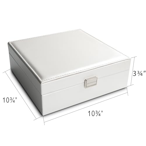 Frebeauty Earring Organizer Classic Jewelry Box 50 Slots Double Layer Jewelry Storage Case with 6 Necklace Hook and Bracelet Pocket(Pearl White) - color: White