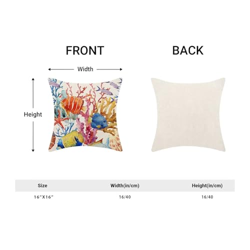 Coastal Pillow Covers 16 x 16 Set of 2, Ocean Colorful Coral Fish Outdoor Decorative Throw Pillows Farmhouse Linen Summer Beach Cushion Case for Home Couch Sofa Decor - color: Fish1, size: 16" x 16" (Pack of 1)