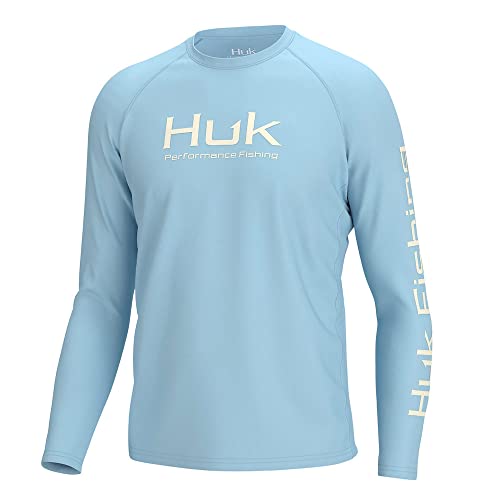 HUK Men's Pursuit Vented Long Sleeve Fishing Shirt (+30 UPF) - color: Crystal Blue, size: Small