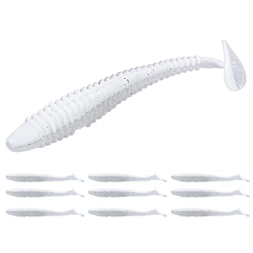 RUNCL Swimbaits Paddle 10/20/30/40PCS, 5/4/3/2 Inchs Paddle Tail, Soft Lure for Trout Crappie Bass, Durable Plastic Bait Swimmer for Saltwater/Freshwater, Fishing Lover's Gift - color: White Pearl, size: 5in, 10pcs
