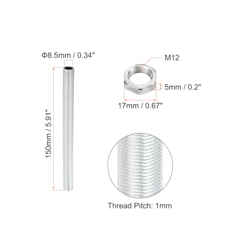 PATIKIL M12 Thread 5.91" Lamp Pipe Kit with Lock Nuts, 3 Set All Thread Rods Fasteners Hardware for Chandelier Ceiling Light DIY, Zinc Plating - size: 5.91"