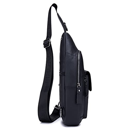 Hebetag Leather Sling Bag Hiking Daypack for Men Women Outdoor Travel Camping Fishing Crossbody Shoulder Chest Pack Casual Backpack - color: #09black