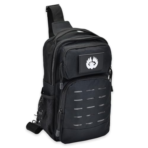 TORCH Sling Bag Single Shoulder Crossbody Backpack Urban Outdoor Sports Military Style MOLLE Travel Pack for EDC Gear V2 Black - color: Black