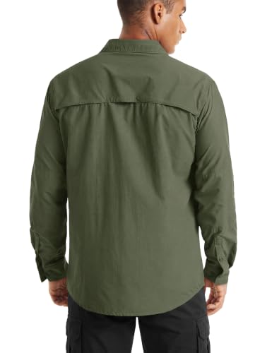 TACVASEN Fishing Shirt for Men, Long Sleeve Shirt Quick Dry Fit, Tactical Shirt Button Up, Work Shirt Lightweight Safari - color: Green, size: Large