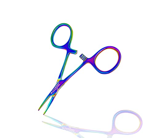 Cynamed Mosquito Hemostatic Forceps with Multicolor/Rainbow Titanium Coating - Premium Quality - Hemostat Clamping Pliers with Serrated Jaws - 3.5 in. (Straight) - style: Straight