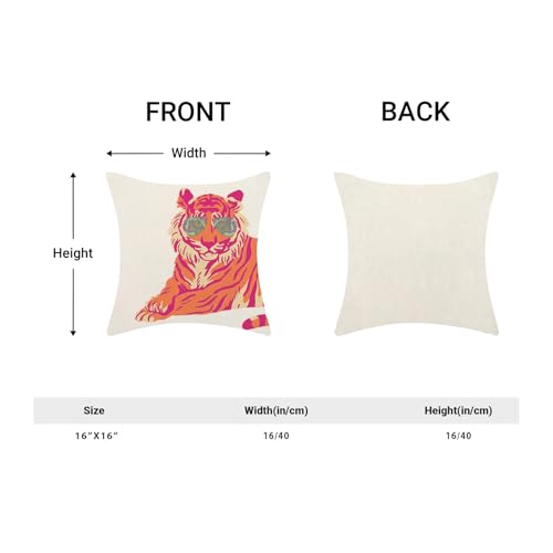 Hot Pink Tiger Preppy Pillow Covers 16x16 Inch Set of 2 Trendy Pink Orange Tiger Throw Pillows Outdoor Decorative Fun Funky Dormitory Pillowcases Linen Cushion Cases for Bed Sofa Couch College - color: Pink Tiger, size: 16" x 16" (Pack of 2)