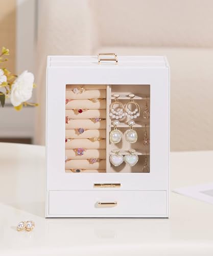Homde Jewelry Organizer Girls Women Jewelry Box for Necklaces Rings Earrings Gift Bracelets Storage Case (White + Gold) - color: White + Gold