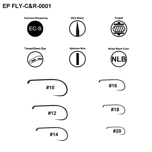 EUPHENG Barbless Fly Fishing Hooks Dry Nymph Wet Shrimp Jig Hooks for Fly Tying Assorted with Waterproof Hook Box - style: 9214-dry Hooks Qty 200