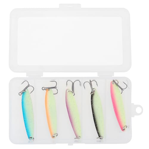 5pcs Luminous Fishing Spoons Metal Lures Hard Baits, Spinnerbaits Fish Fishing Lure Jig Glow for Salmon Bass Trout