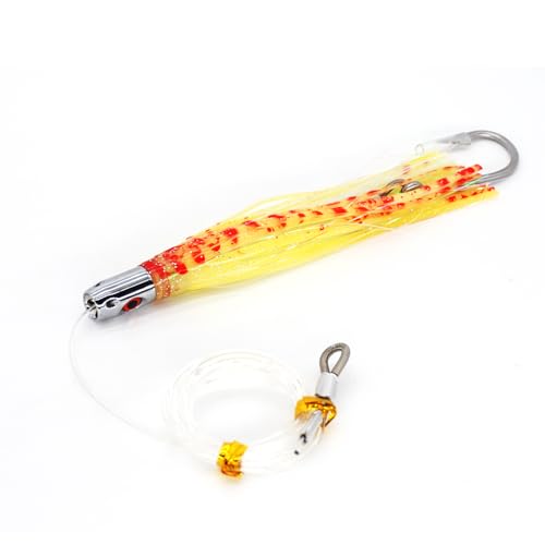 Trolling Tuna Lures Fishing Saltwater Lures Set of 6 Colors 6.5 Inch with Fully Rigged Teasers Squid,Bullet Head Offshore Jet Head Metal for Dolphin Wahoo