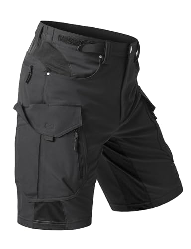 Moosehill Men's Hiking Cargo Shorts: Quick Dry Lightweight Stretch Outdoor Fishing Camping with 9 Pockets (Self-Storing) - color: Black, size: 28