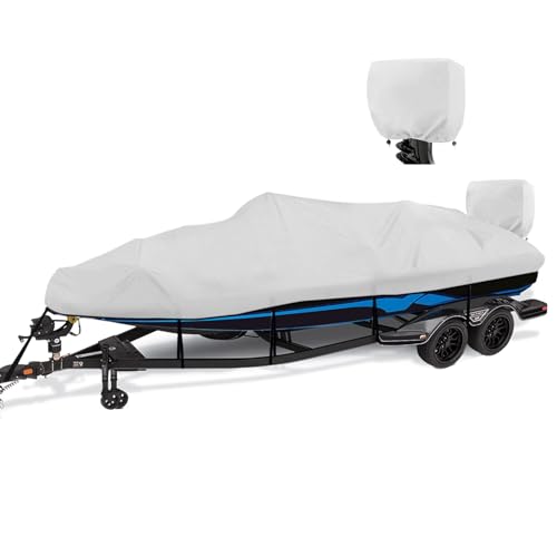 1200D Waterproof Boat Cover - Fits 17' to 19' ft Bass, V-Hull, Tri-Hull, Fish & Ski, Runabout Bowrider Boats - Heavy Duty Canvas Gray - color: Gray, size: Model C: Fits 17'-19' L X 96" Beam Width