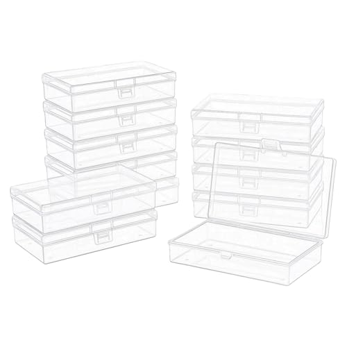 LJY 12 Pieces Rectangular Empty Mini Clear Plastic Organizer Storage Box Containers with Hinged Lids (5.3 x 3.1 x 1.2 inch, Transparent) - color: Transparent, size: 5.3 x 3.1 x 1.2 inch