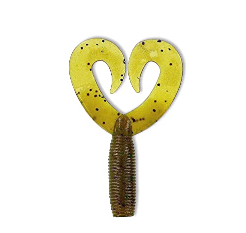 Yamamoto Custom Baits Double Tail Grub Soft Plastic Bait, 20-Pack, Bass Fishing Soft Plastic Lure, Multiple Sizes & Colors - color: GREEN PUMPKIN W/ LARGE BLACK FLAKE, size: 5"