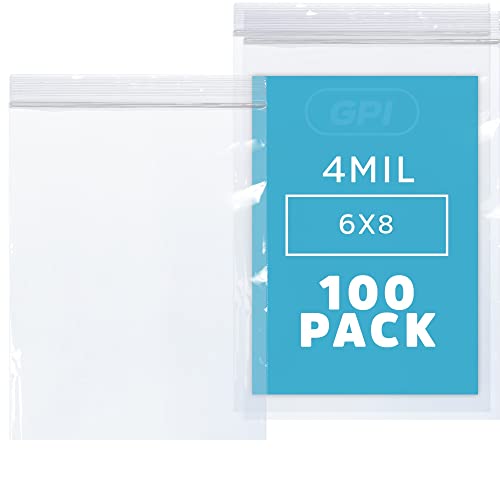 6" x 8" Heavy-Duty Zip Bags - 200 Count - Clear Plastic Reclosable Zipper Baggies, 4 Mil Thick Freezer Storage Poly Bags with Resealable Zip Top Lock for Packaging Food, Tools & Sharp Objects. - size: 6" x 8"