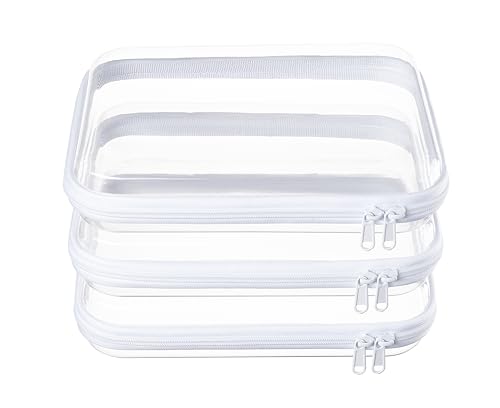 3-Pack Medium Clear Hard Shell Zipper Pouches, Clear Zipper Bags, Hard Case Pouches for Purse & Diaper Bag Organizer,and Travel Essentials（3M） - color: White, size: 3M