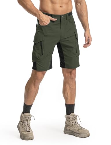 Moosehill Men's Hiking Cargo Shorts: Quick Dry Lightweight Stretch Outdoor Fishing Camping with 9 Pockets (Self-Storing) - color: Army Green, size: 40