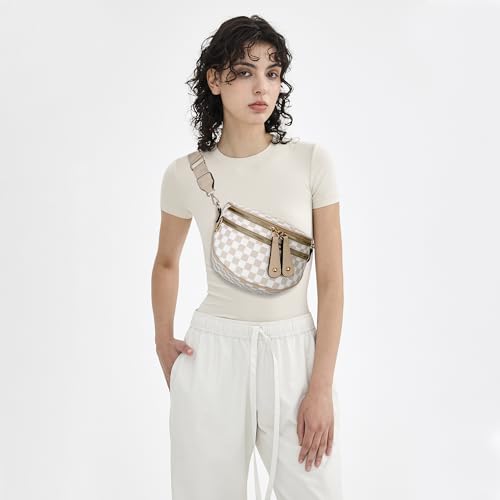 KKXIU Crossbody Sling Bag for Women Trendy Fanny Pack Vegan Leather Chest Bag | Trendy - color: 2-beige